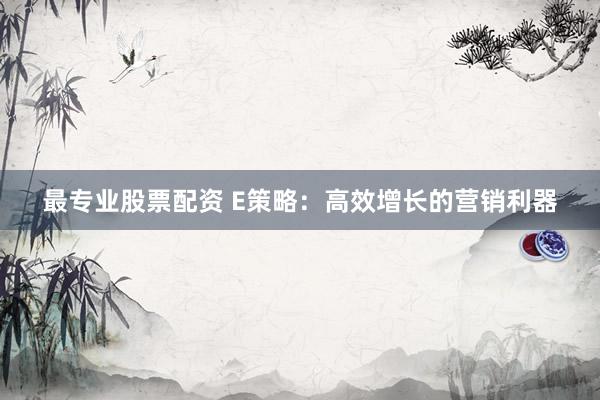 最专业股票配资 E策略：高效增长的营销利器