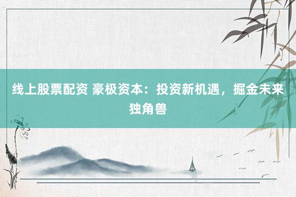 线上股票配资 豪极资本：投资新机遇，掘金未来独角兽