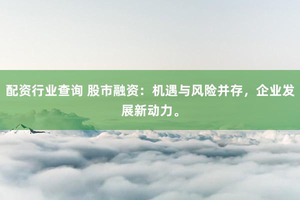 配资行业查询 股市融资：机遇与风险并存，企业发展新动力。