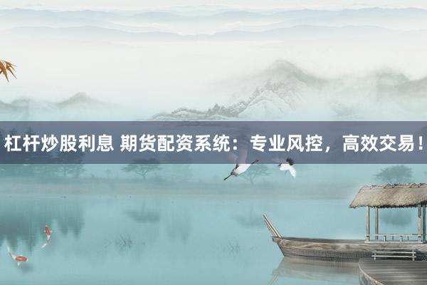 杠杆炒股利息 期货配资系统：专业风控，高效交易！