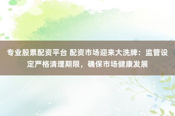专业股票配资平台 配资市场迎来大洗牌：监管设定严格清理期限，确保市场健康发展