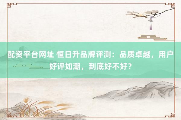 配资平台网址 恒日升品牌评测：品质卓越，用户好评如潮，到底好不好？