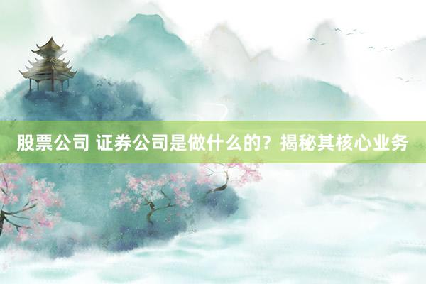 股票公司 证券公司是做什么的？揭秘其核心业务